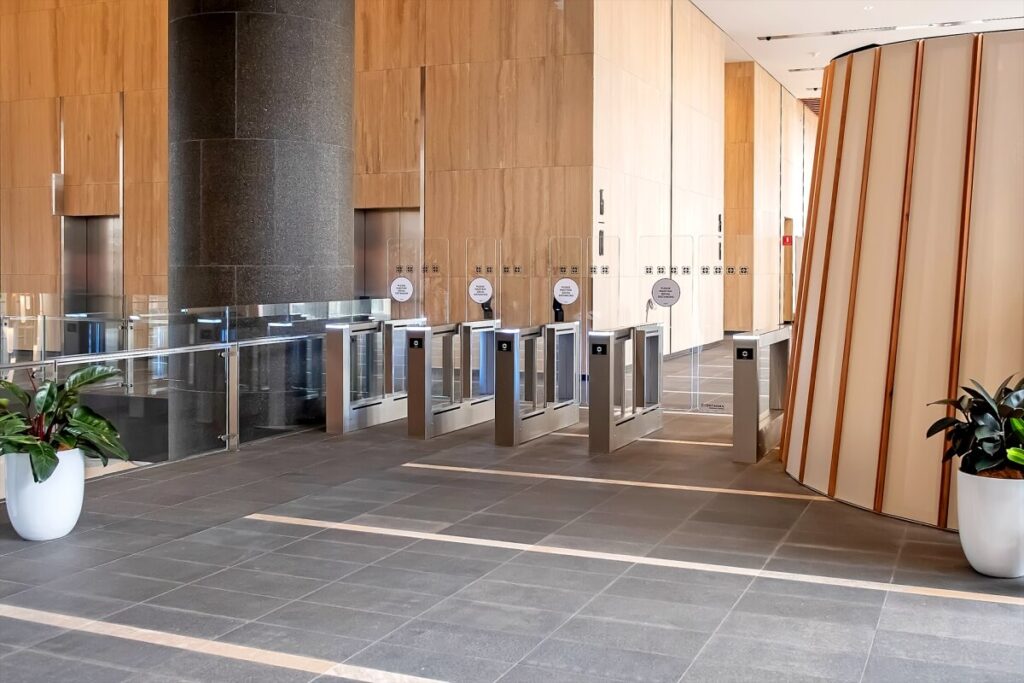 The new entrance control gates at Parramatta Square by Walker Corporation in 2022.